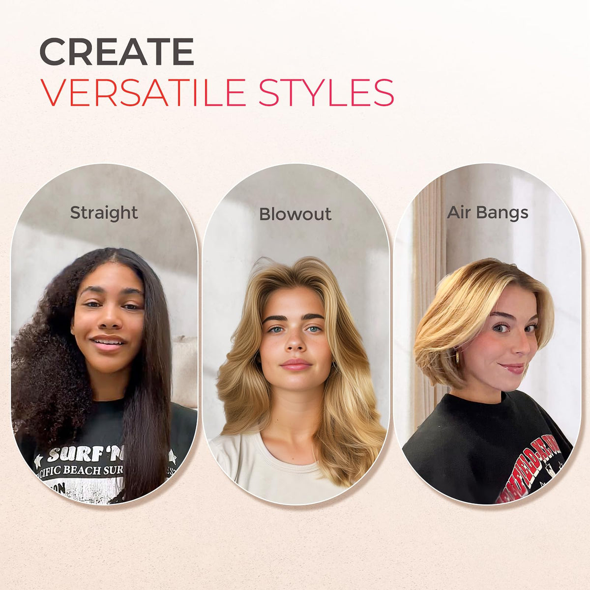 Brosse lissante TYMO en usage, cheveux lisses et brillants