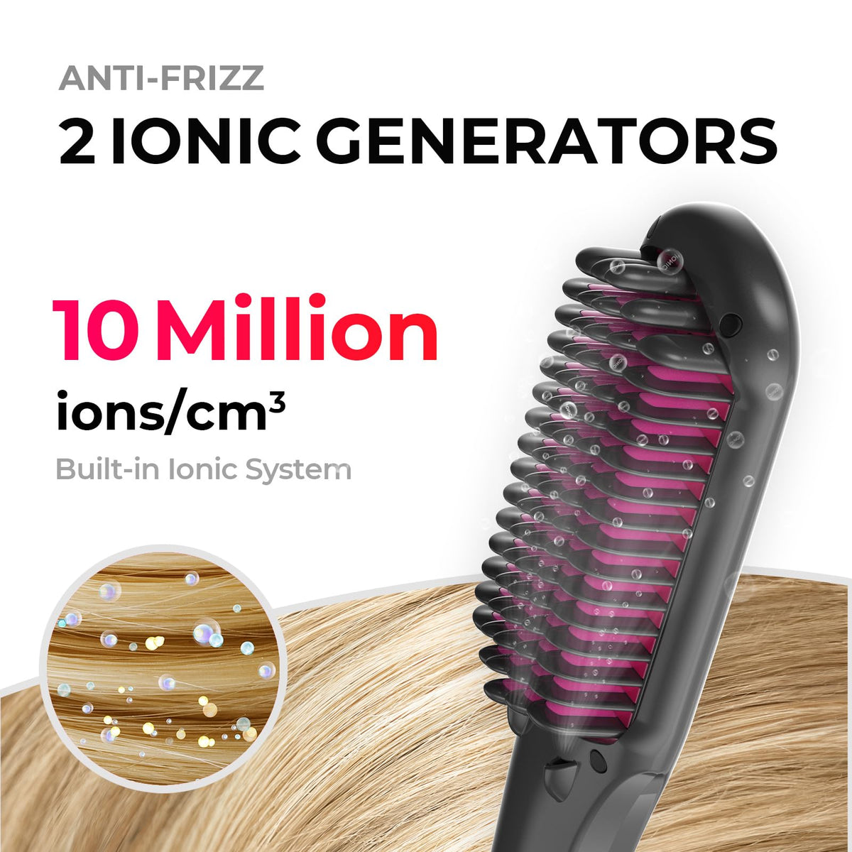 Brosse lissante TYMO en utilisation sur des cheveux bouclés