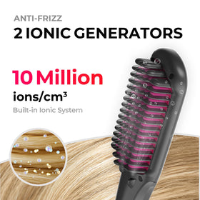 Brosse lissante TYMO en utilisation sur des cheveux bouclés