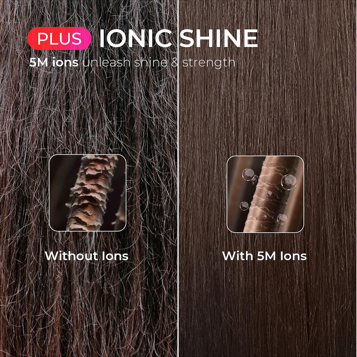 Brosse lissante TYMO RING PLUS en utilisation sur des cheveux longs