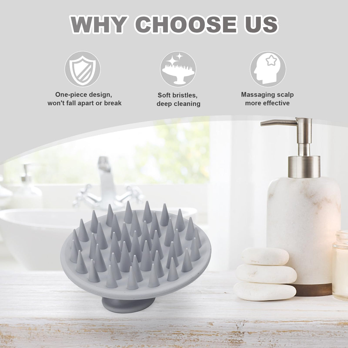 Brosse Meartchy en silicone utilisée sur un cuir chevelu humide