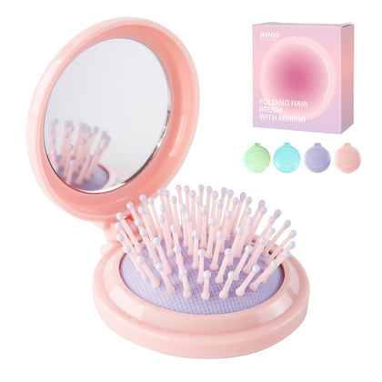 Brosse pliable RHOS rose avec miroir, vue avant