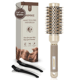 Brosse ronde AIMIKE 2,4 pouces vue de face avec poils de sanglier