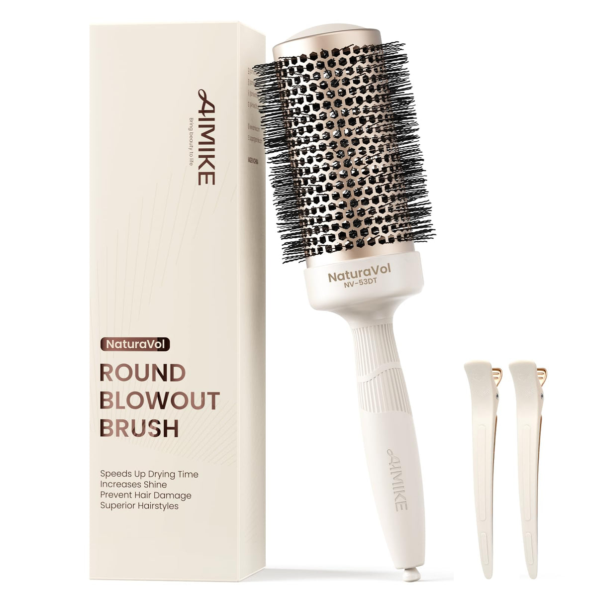 Brosse Ronde AIMIKE NaturaVol vue de face avec finition en céramique