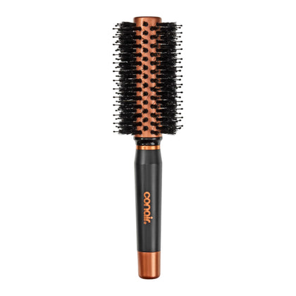 Brosse ronde Conair en cuivre vue de face avec poils de sanglier et nylon