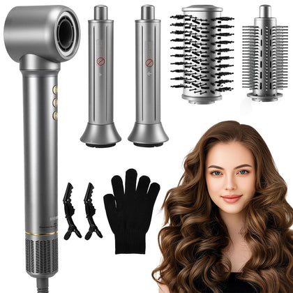 Brosse sèche-cheveux 5-en-1 SIGBOT vue avant avec accessoires