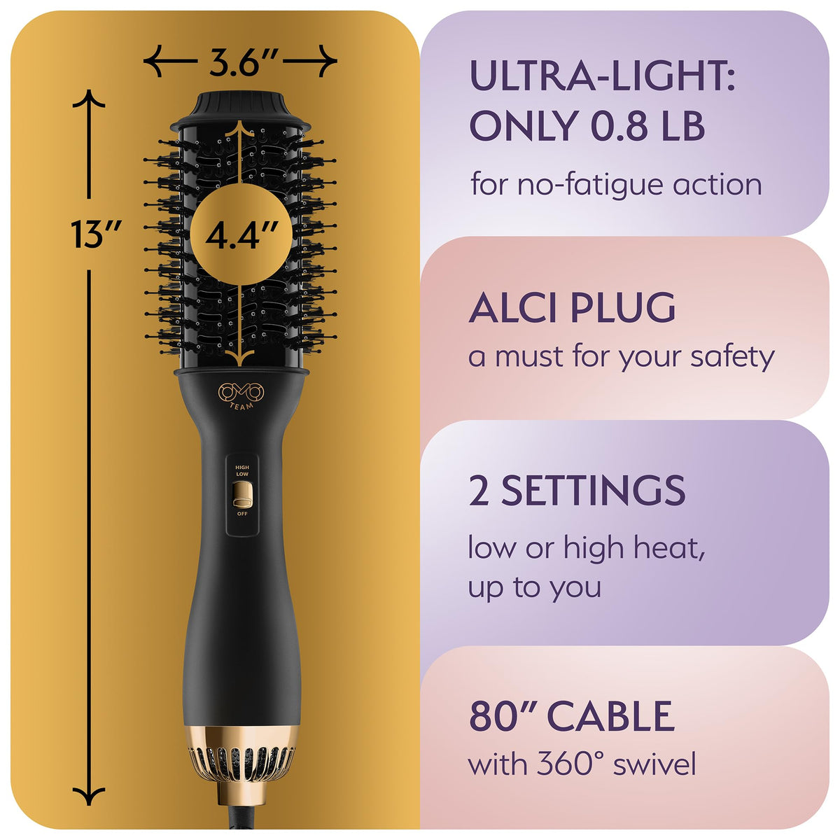 Brosse soufflante OMOteam avec cordon rotatif