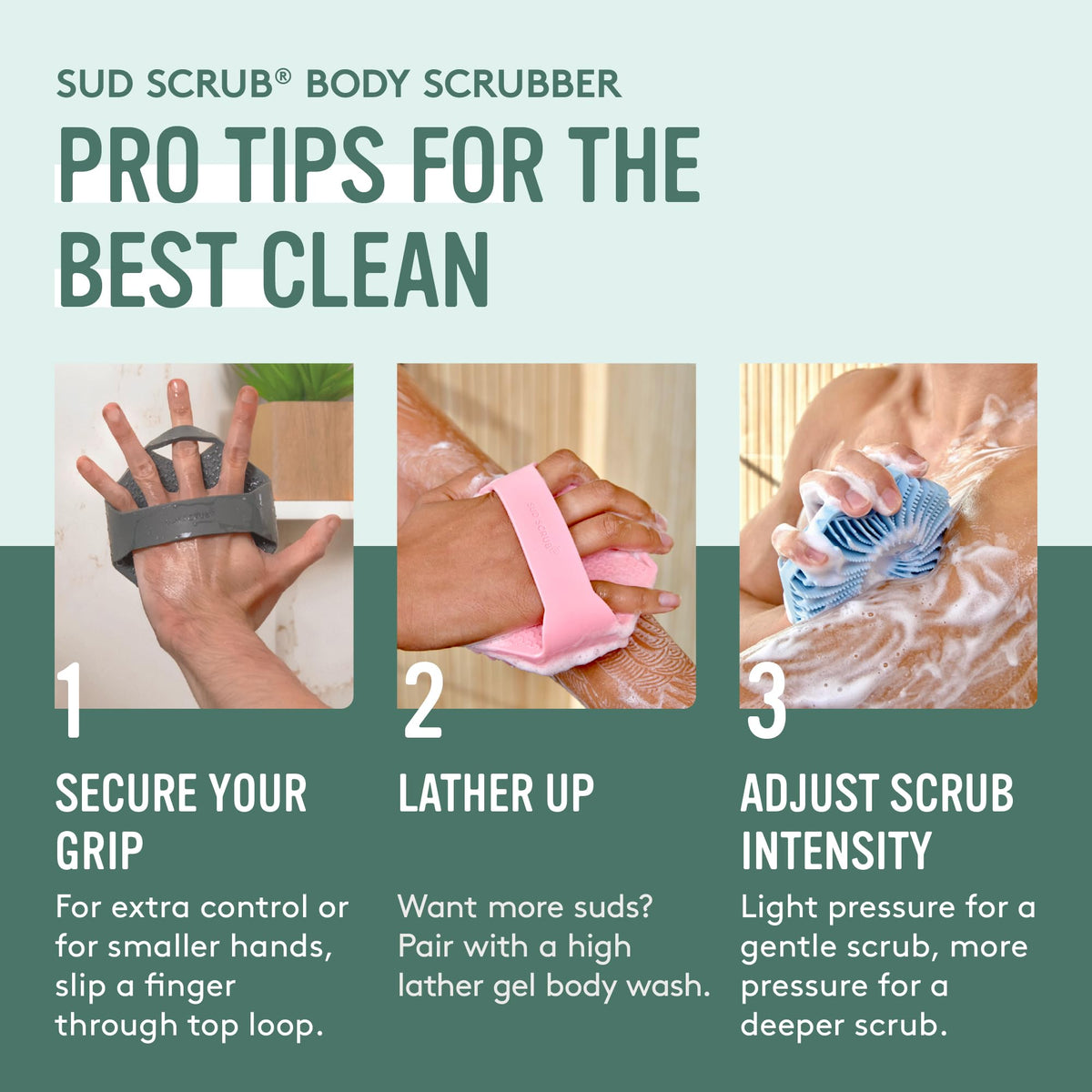 Brosse Sud Scrub mise en scène sur une étagère de salle de bain