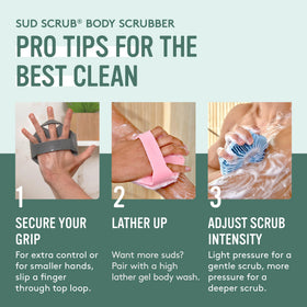 Brosse Sud Scrub mise en scène sur une étagère de salle de bain