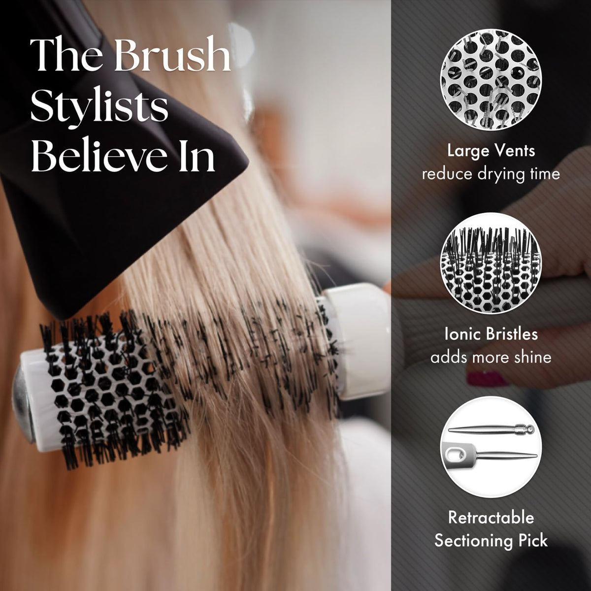 Brosse thermique Olivia Garden dans un cadre de salle de bain