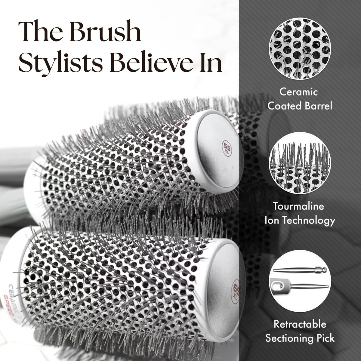 Brosse thermique Olivia Garden en action sur cheveux longs