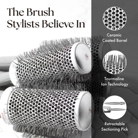 Brosse thermique Olivia Garden en action sur cheveux longs