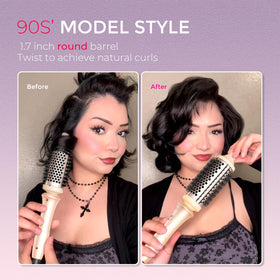 Brosse thermique TYMO STYLUX 1,7" utilisée sur des cheveux avec volume