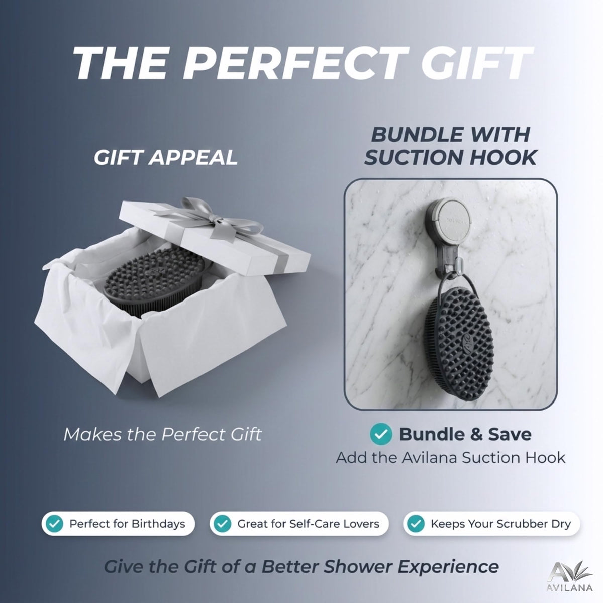 Brosse visage Avilana suspendue dans la douche