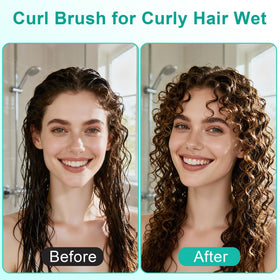 Brosse Weldilgit à cheveux bouclés en situation sur une coiffeuse