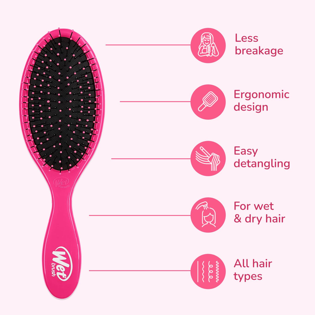 Brosse Wet Brush démêlante originale rose en situation d'utilisation