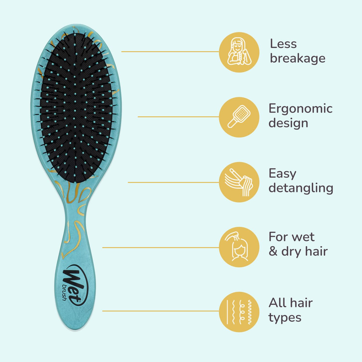 Brosse Wet Brush Moana sur fond blanc, vue latérale