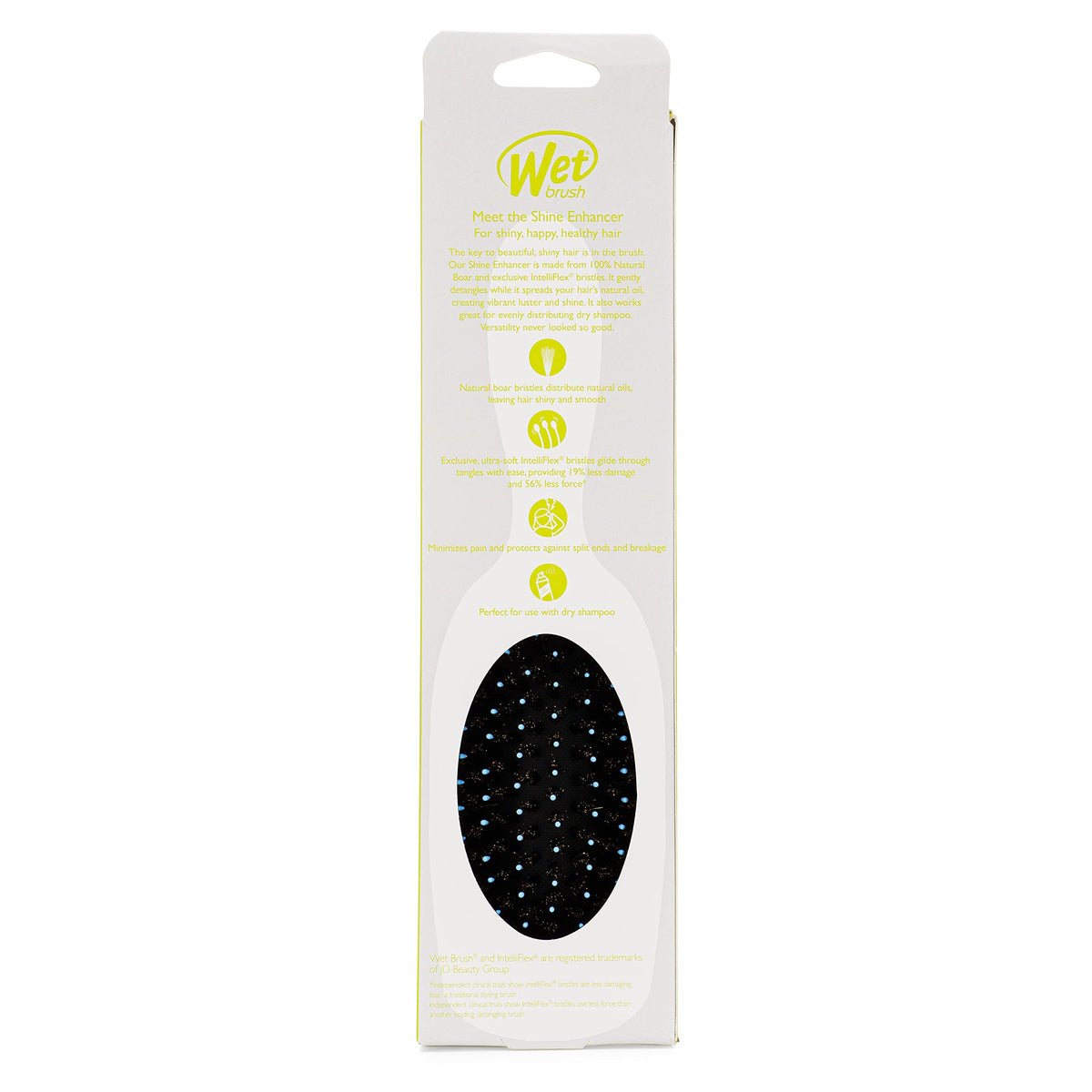 Brosse Wet Brush Shine support avec cheveux brillants en arrière-plan