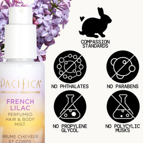Brume capillaire Pacifica French Lilac sur un fond floral