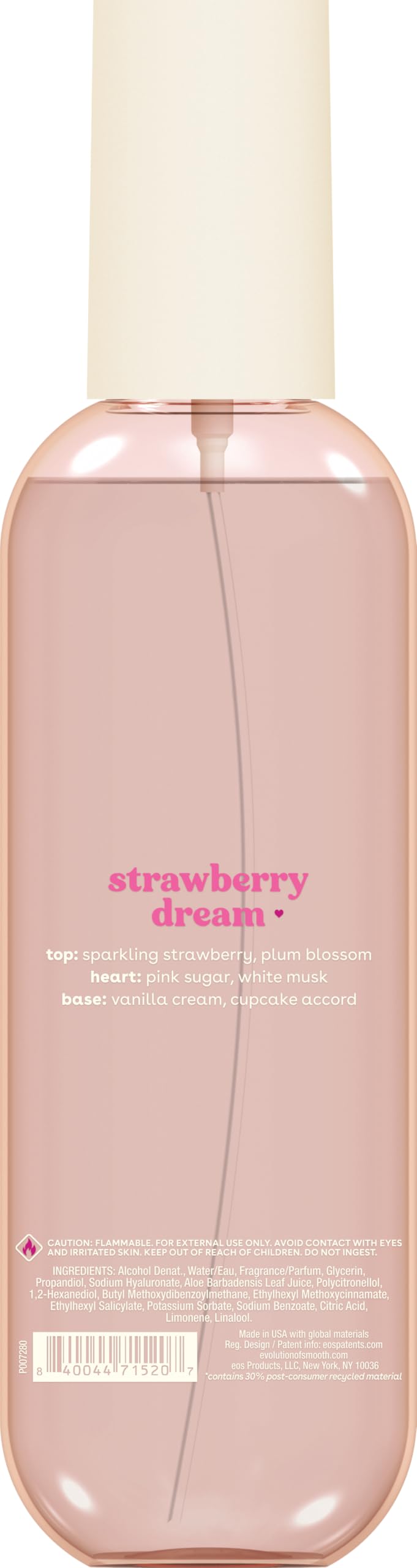 Brume corporelle eos Strawberry Dream sur table de chevet