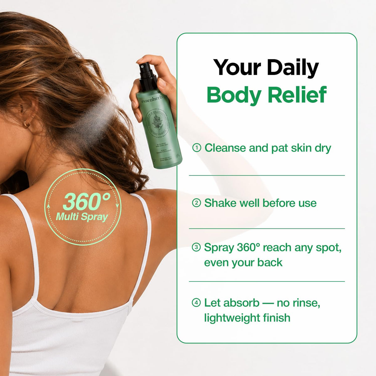 Brume corporelle ESSENHERB Tea Tree 90 en ambiance de salle de bain