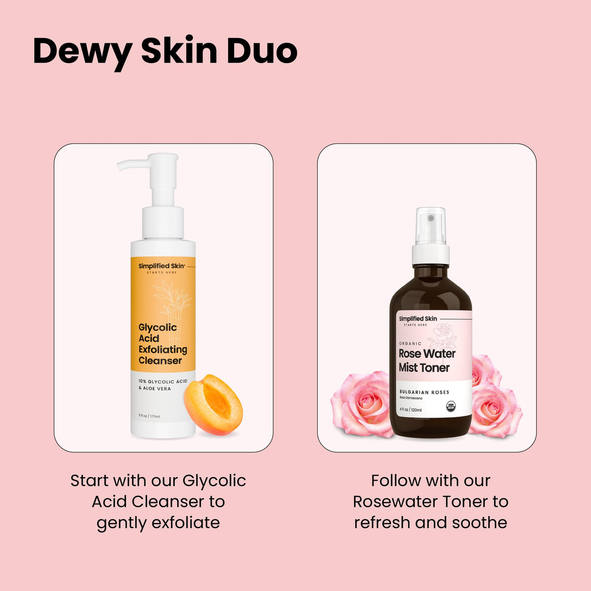 Brume d'Eau de Rose Bio Simplified Skin à côté de produits de beauté