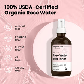 Brume d'Eau de Rose Bio Simplified Skin en gros plan sur le vaporisateur
