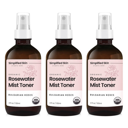 Brume d'Eau de Rose Bio Simplified Skin vue avant avec flacon transparent