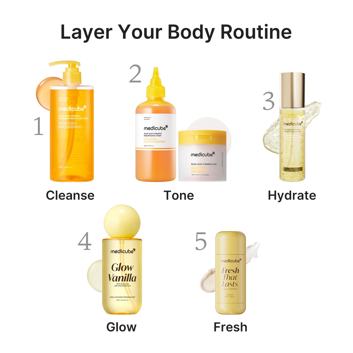 Brume medicube Vanille posée avec d'autres produits de beauté