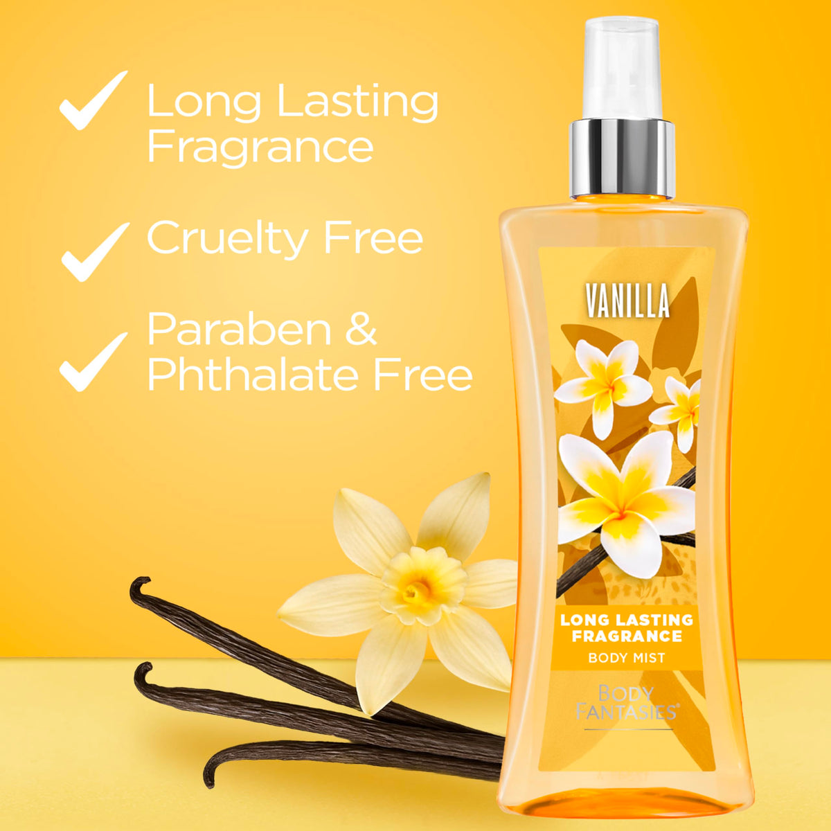 Brume parfumée Body Fantasies Vanille 240 ml en utilisation