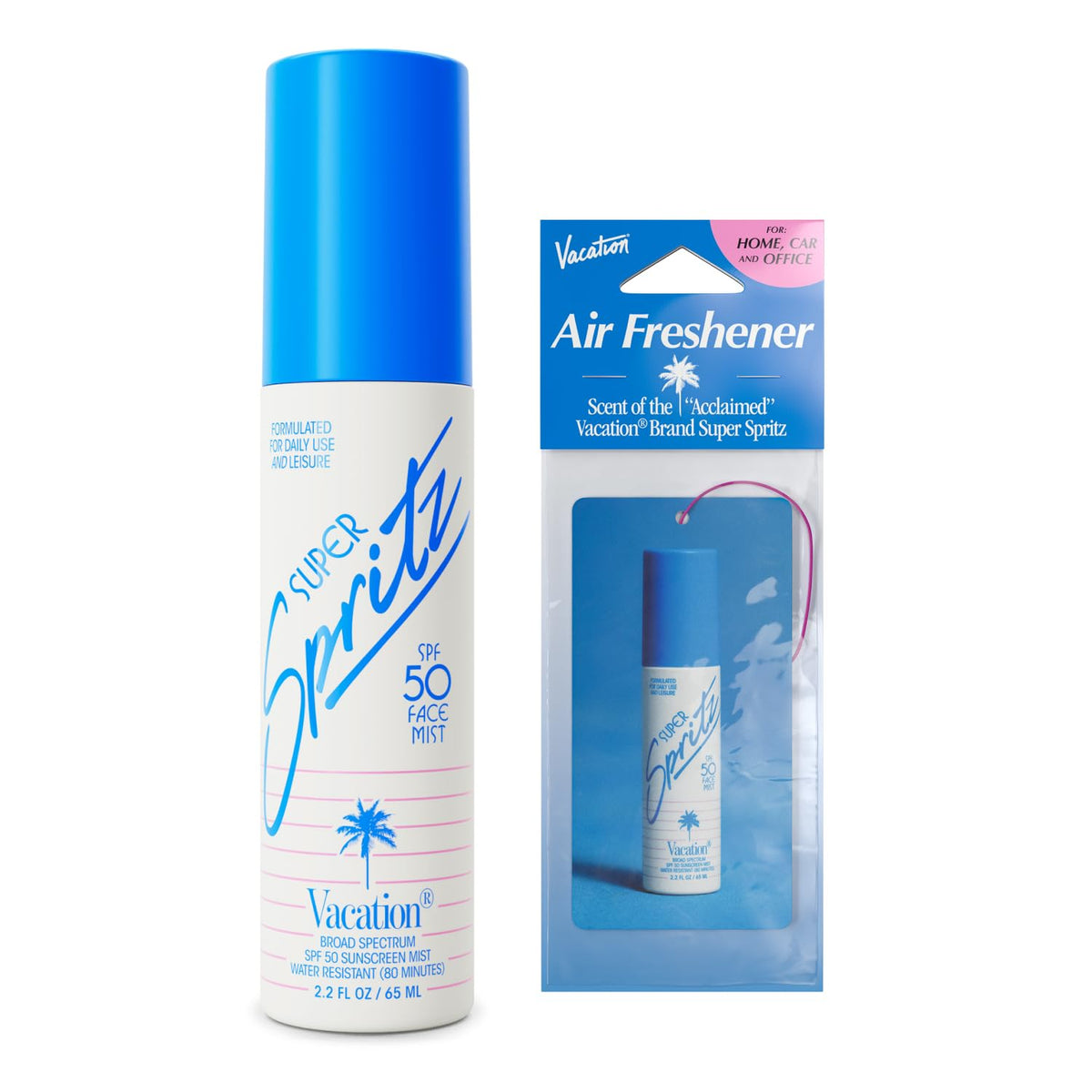 Brume solaire visage VACATION SPF 50, vue avant avec spray fin