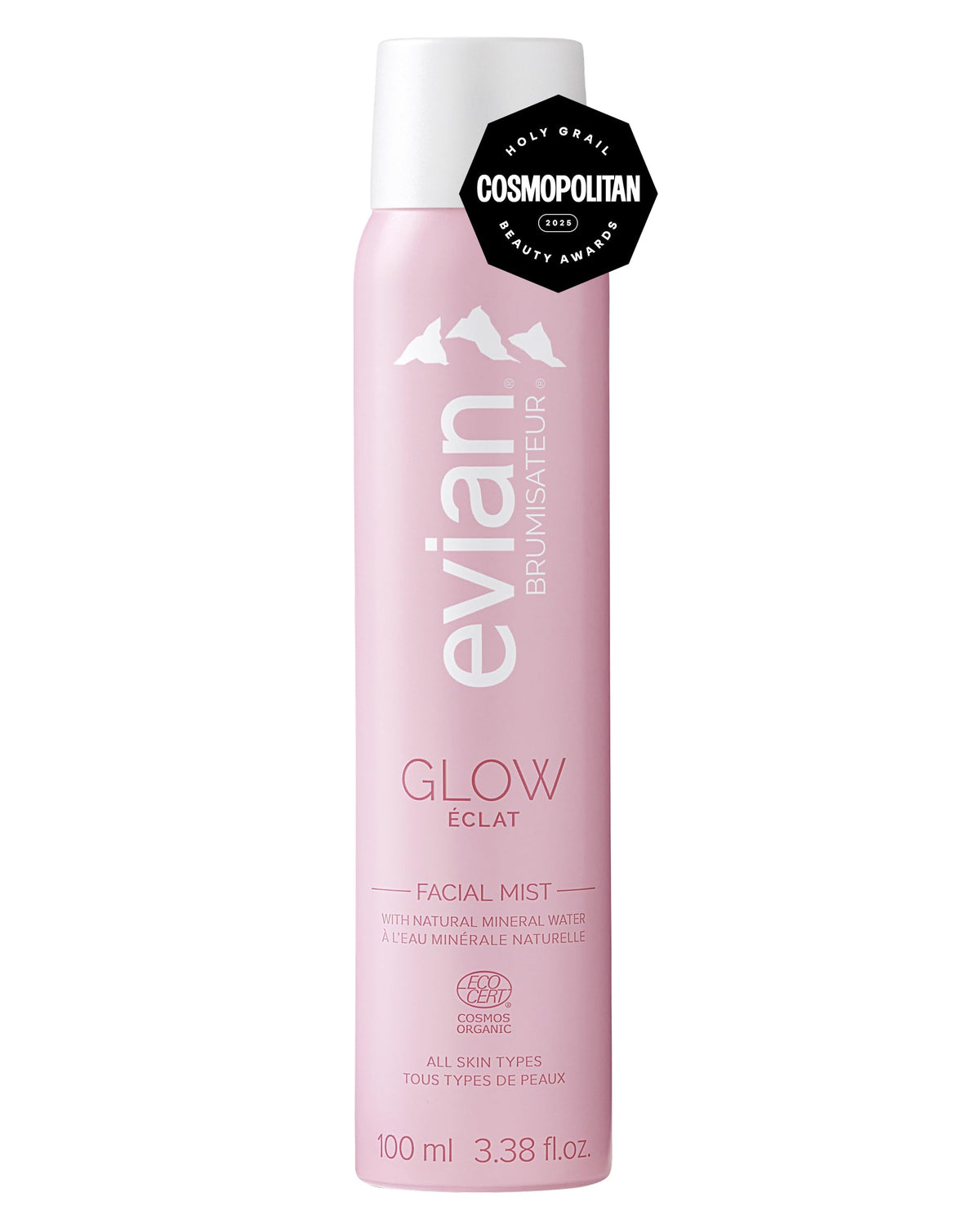 Brume visage Évian Glow 132g en vue de face
