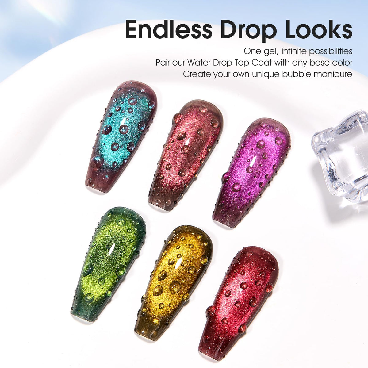 Brynelle Top Coat Gel 3D Gouttes d'Eau 2x15ml application sur ongles