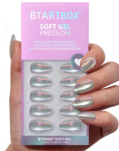 BTArtbox Faux Ongles Chaos Chrome Amande Courte 32Ct vue avant
