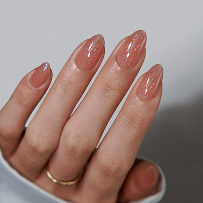 BTArtbox faux ongles Citrine Glow modèle avant avec finition nude scintillante
