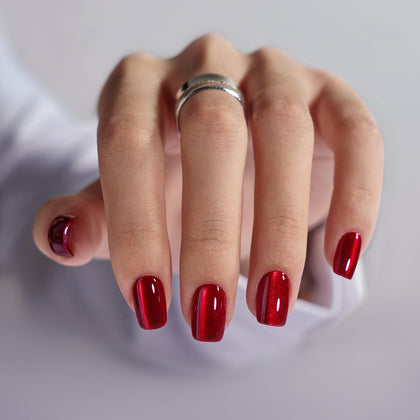 BTArtbox Faux Ongles Courte Carrés Rouge Cat Eye - vue avant