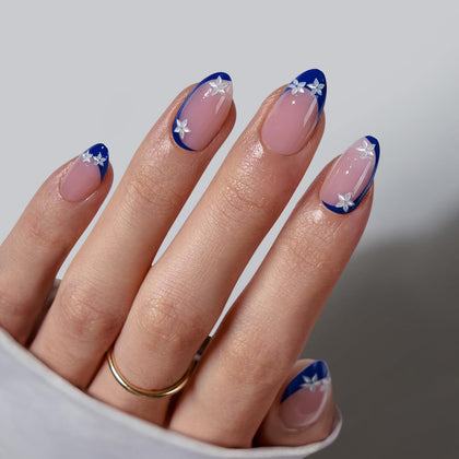 BTArtbox Faux Ongles Courts Amande French Tips couleur bleue
