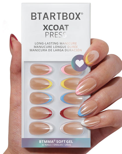 BTArtbox Faux Ongles Press-On Cha-Cha, vue avant avec pointes colorées