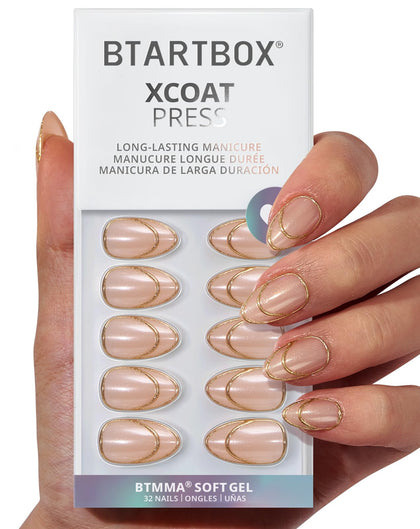 BTArtbox Faux Ongles Press-On Double Or 3D Lignes Dorées vue avant