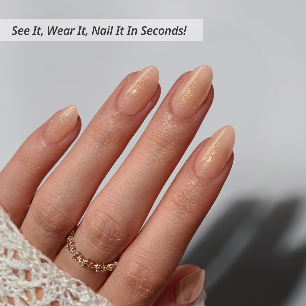 BTArtbox faux ongles press-on nude pailleté, vue latérale