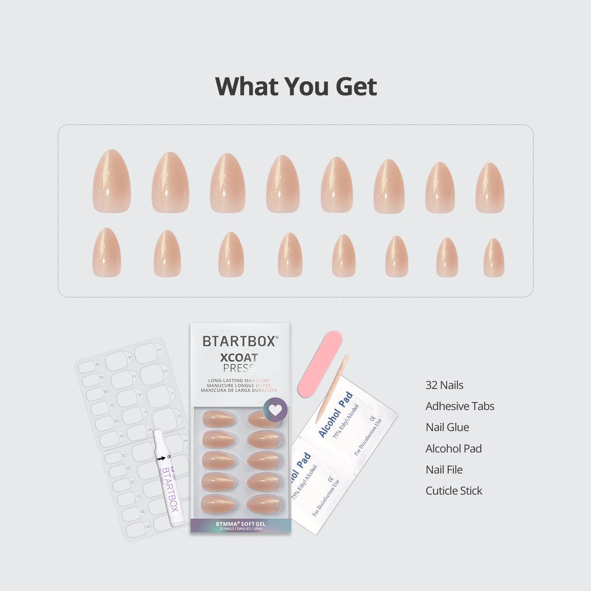 BTArtbox faux ongles press-on, taille et options de pose