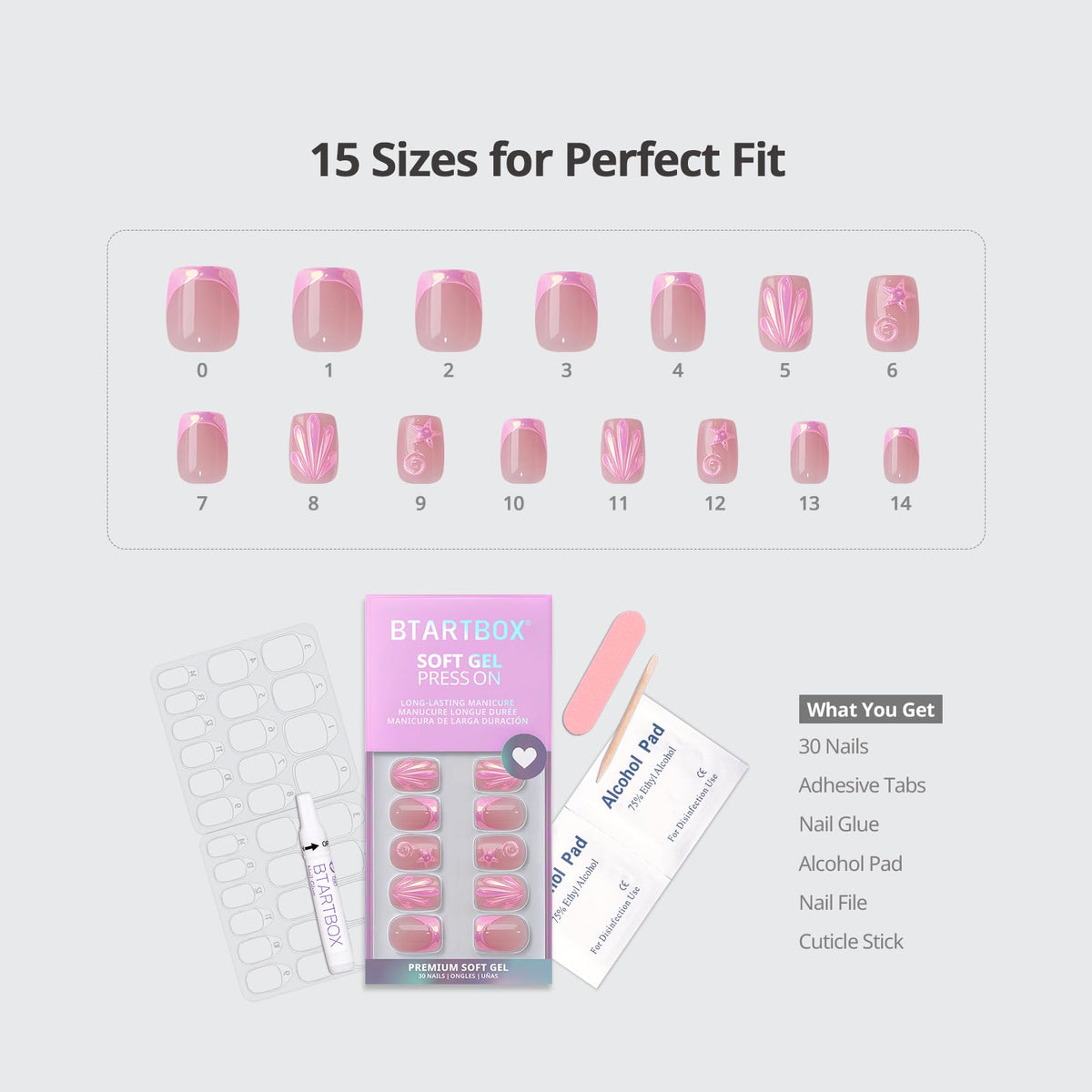 BTArtbox faux ongles pressés avec guide d'application