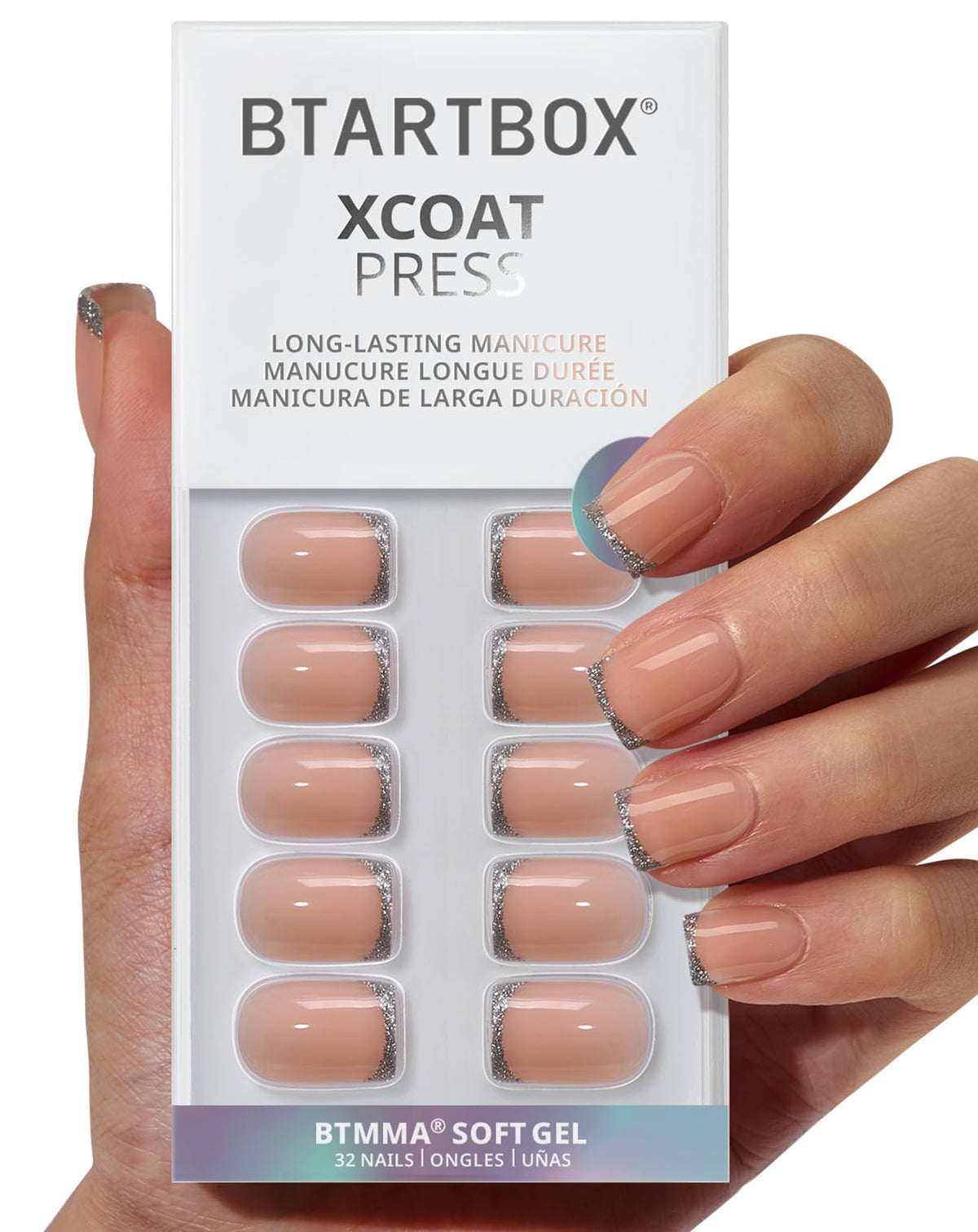 BTArtbox faux ongles pressés Ice Thread, vue avant avec conseils scintillants