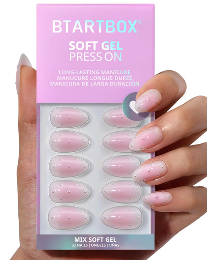 BTArtbox Faux Ongles Pressés Shy Metal 32Ct rose blush vue de face