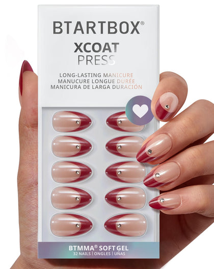 BTArtbox Ongles Pressés Audrey's Ruby 32 Ct Rouge Chrome vue de face