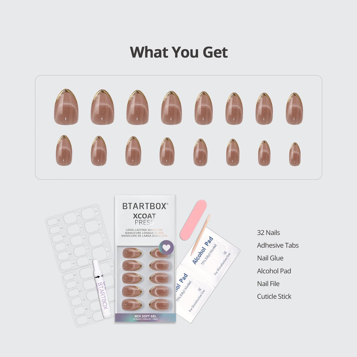 BTArtbox Ongles Pressés Gold Drops, aspect naturel sur les mains