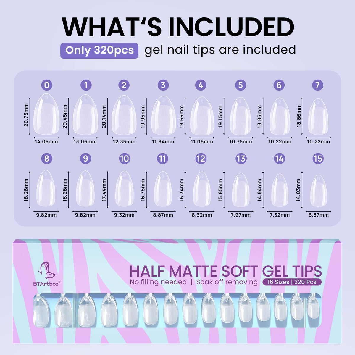 BTArtbox Tips Ongles Gel Semi-Mat 320 Pcs en usage à domicile