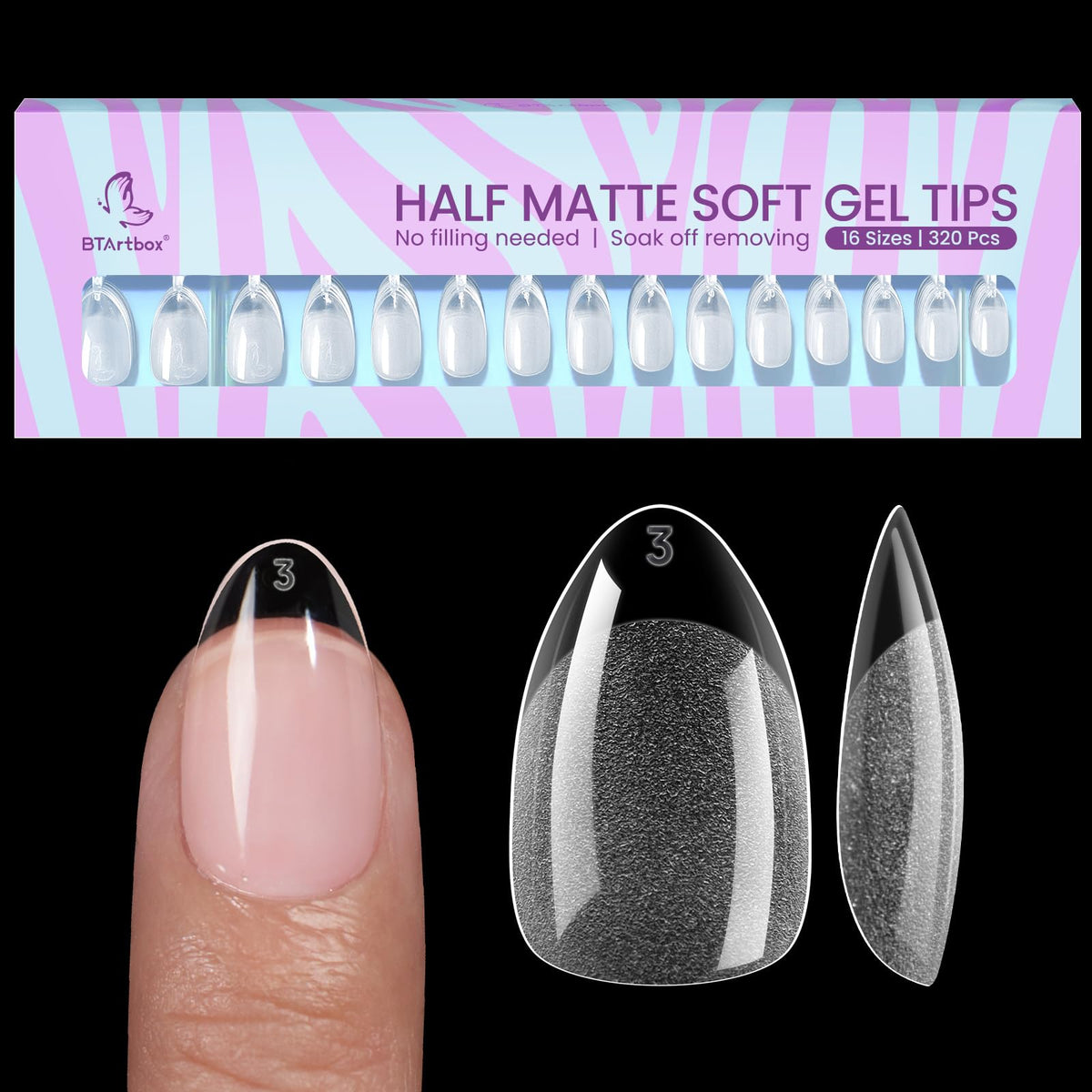 BTArtbox Tips Ongles Gel Semi-Mat 320 Pcs vue de face