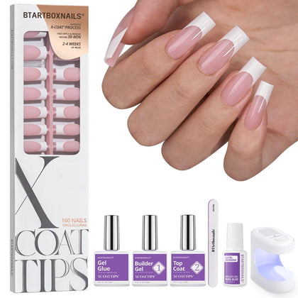 BTARTBOXNAILS faux ongles blancs avec pointe française, vue de face