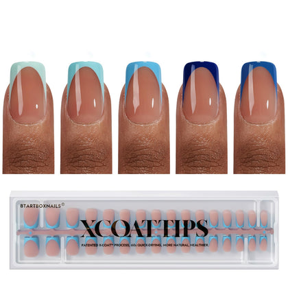 BTARTBOXNAILS faux ongles Blue French Tip modèle carré court